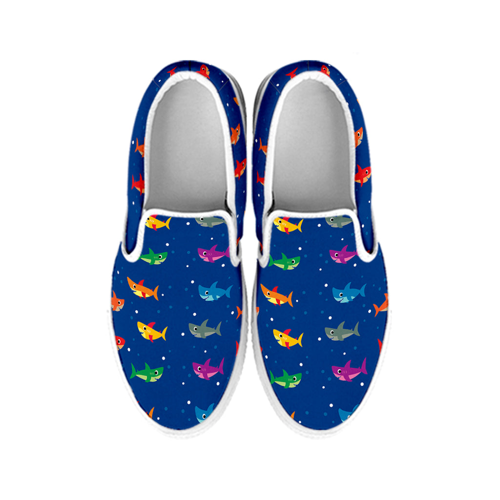 Colorful Baby Sharks Pattern Print White Slip On Shoes