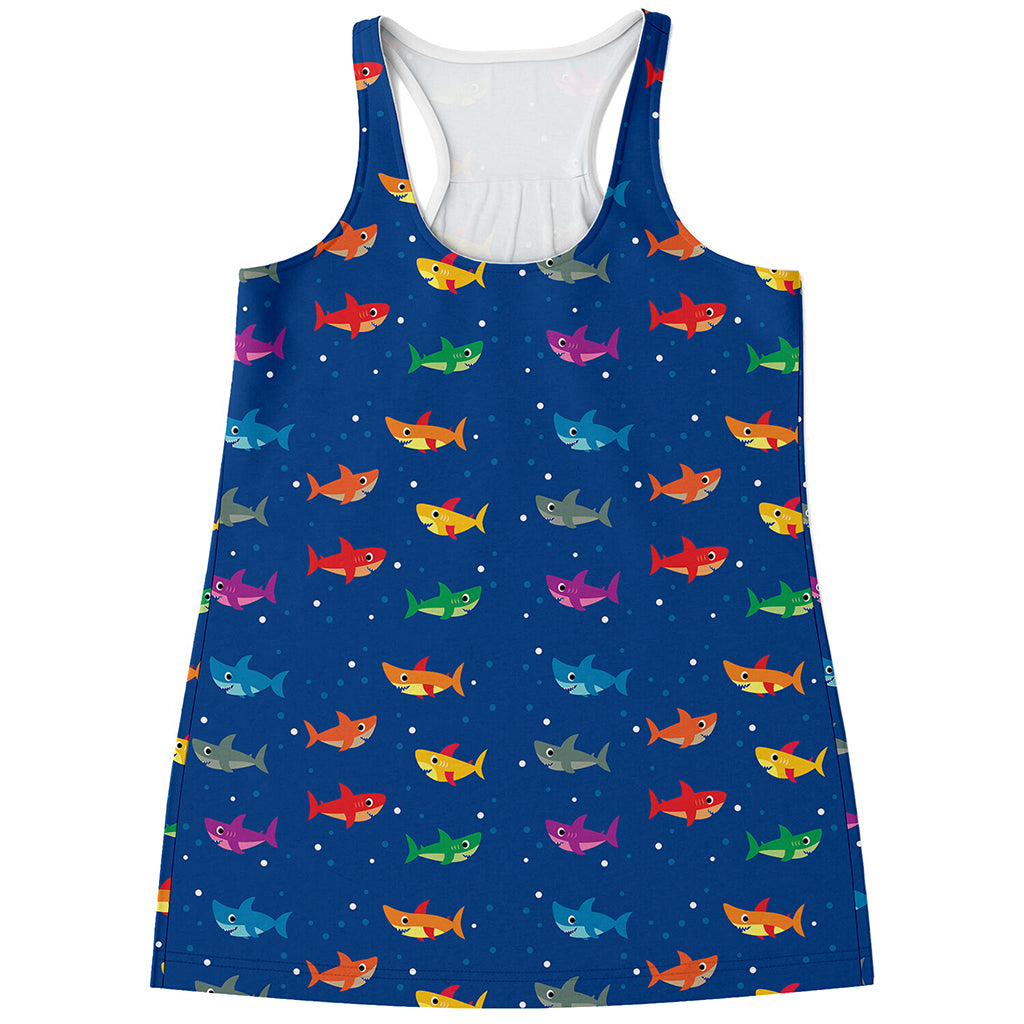 Colorful Baby Sharks Pattern Print Women's Racerback Tank Top