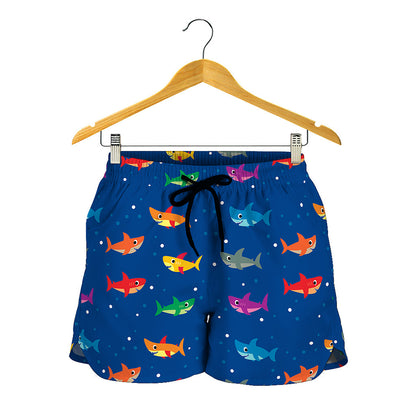 Colorful Baby Sharks Pattern Print Women's Shorts