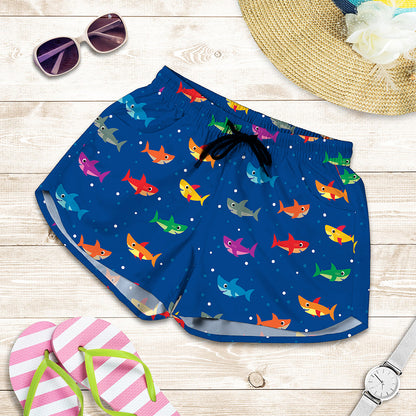 Colorful Baby Sharks Pattern Print Women's Shorts
