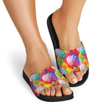 Colorful Balloon Pattern Print Black Slide Sandals