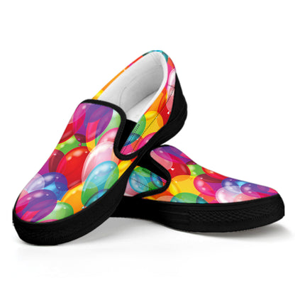 Colorful Balloon Pattern Print Black Slip On Shoes
