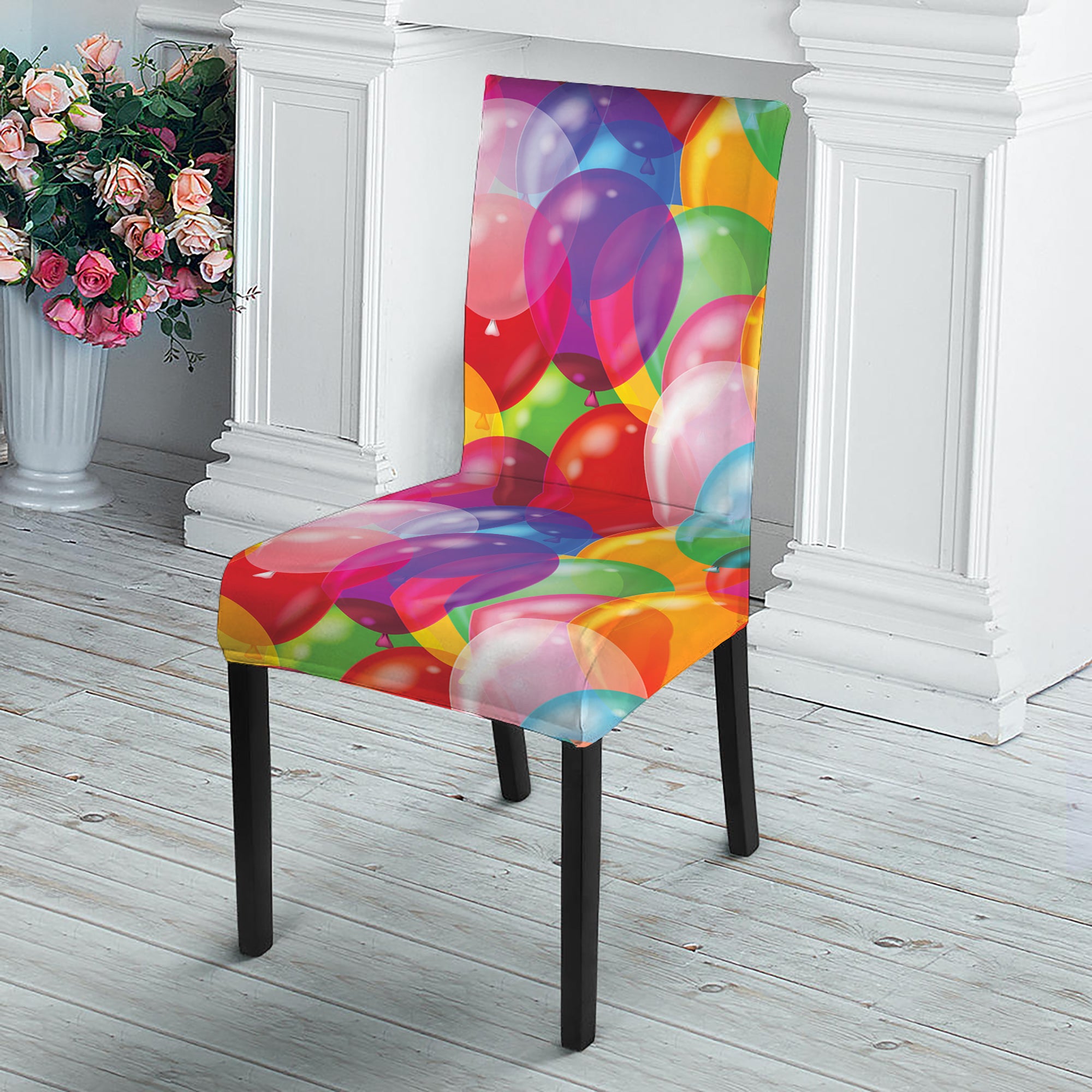 Colorful Balloon Pattern Print Dining Chair Slipcover