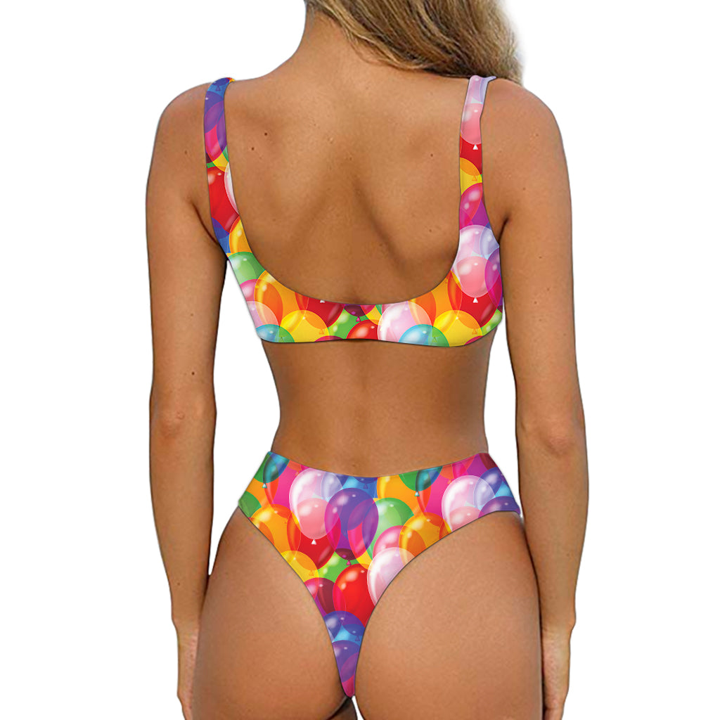 Colorful Balloon Pattern Print Front Bow Tie Bikini