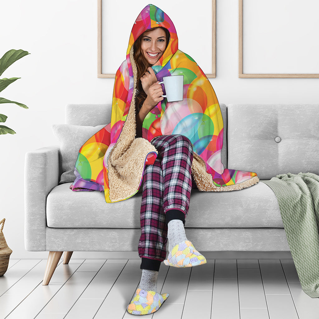 Colorful Balloon Pattern Print Hooded Blanket