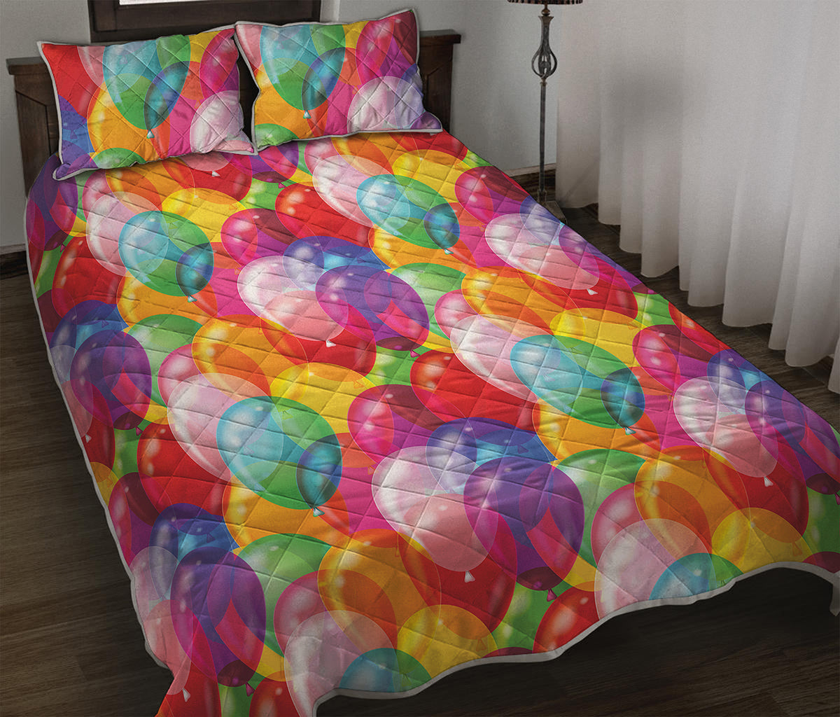 Colorful Balloon Pattern Print Quilt Bed Set