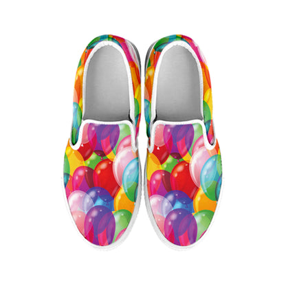 Colorful Balloon Pattern Print White Slip On Shoes
