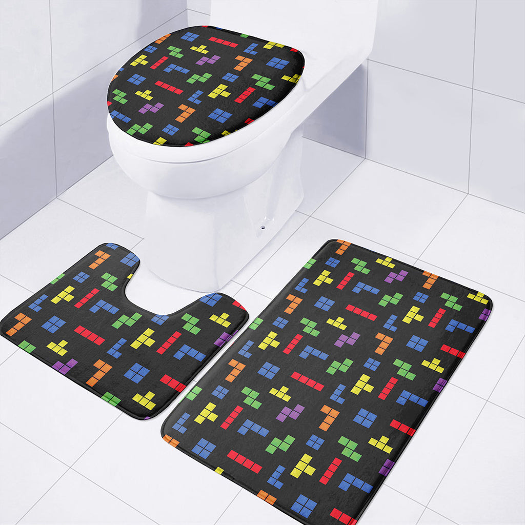 Colorful Block Puzzle Game Pattern Print 3 Piece Bath Mat Set