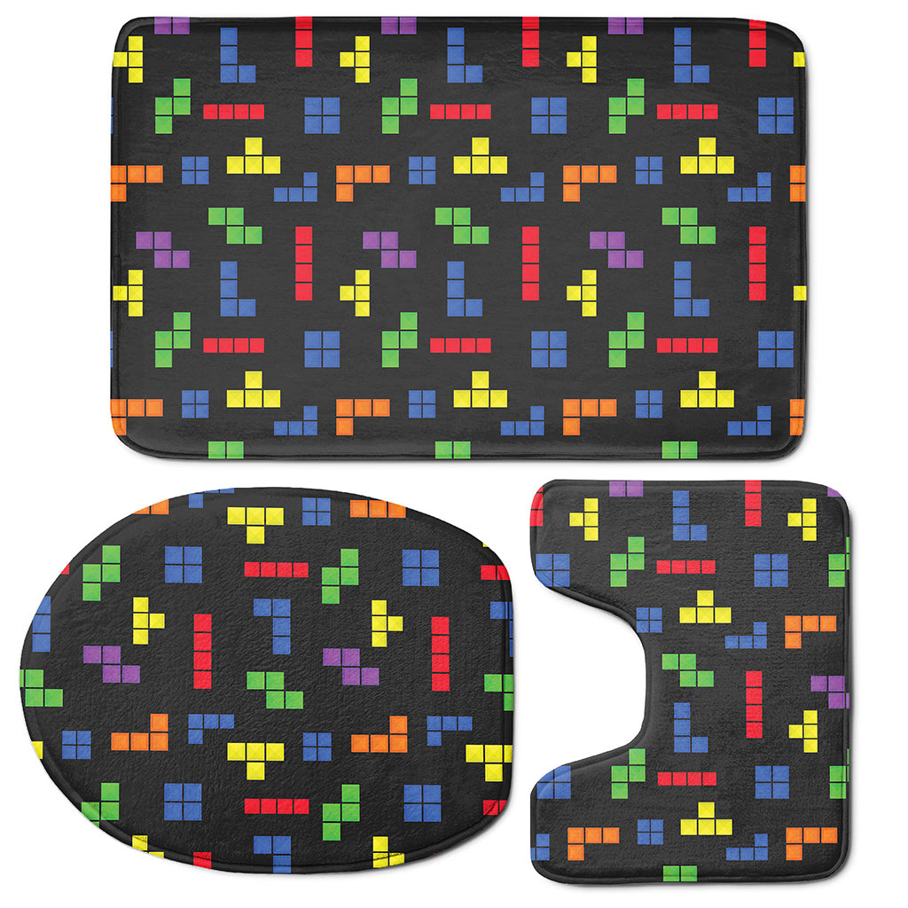 Colorful Block Puzzle Game Pattern Print 3 Piece Bath Mat Set