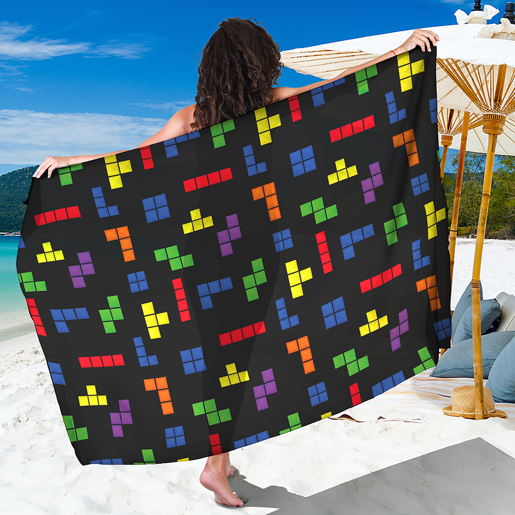 Colorful Block Puzzle Game Pattern Print Beach Sarong Wrap