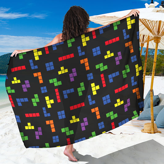 Colorful Block Puzzle Game Pattern Print Beach Sarong Wrap
