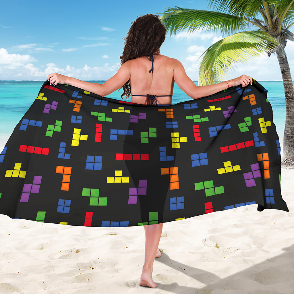 Colorful Block Puzzle Game Pattern Print Beach Sarong Wrap