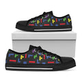 Colorful Block Puzzle Game Pattern Print Black Low Top Sneakers