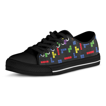 Colorful Block Puzzle Game Pattern Print Black Low Top Shoes