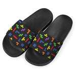 Colorful Block Puzzle Game Pattern Print Black Slide Sandals