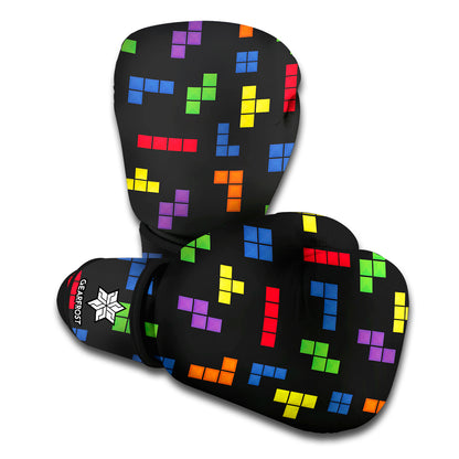 Colorful Block Puzzle Game Pattern Print Boxing Gloves