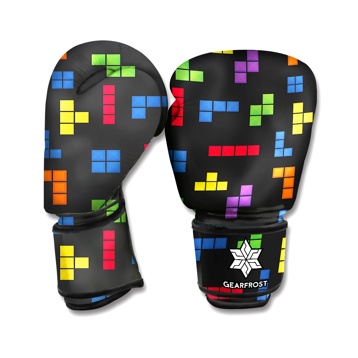 Colorful Block Puzzle Game Pattern Print Boxing Gloves