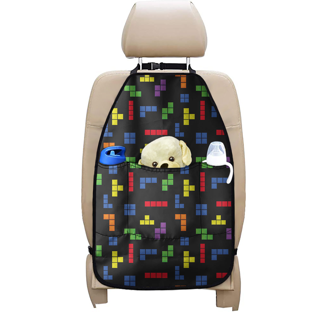 Colorful Block Puzzle Game Pattern Print Car Seat Organizers