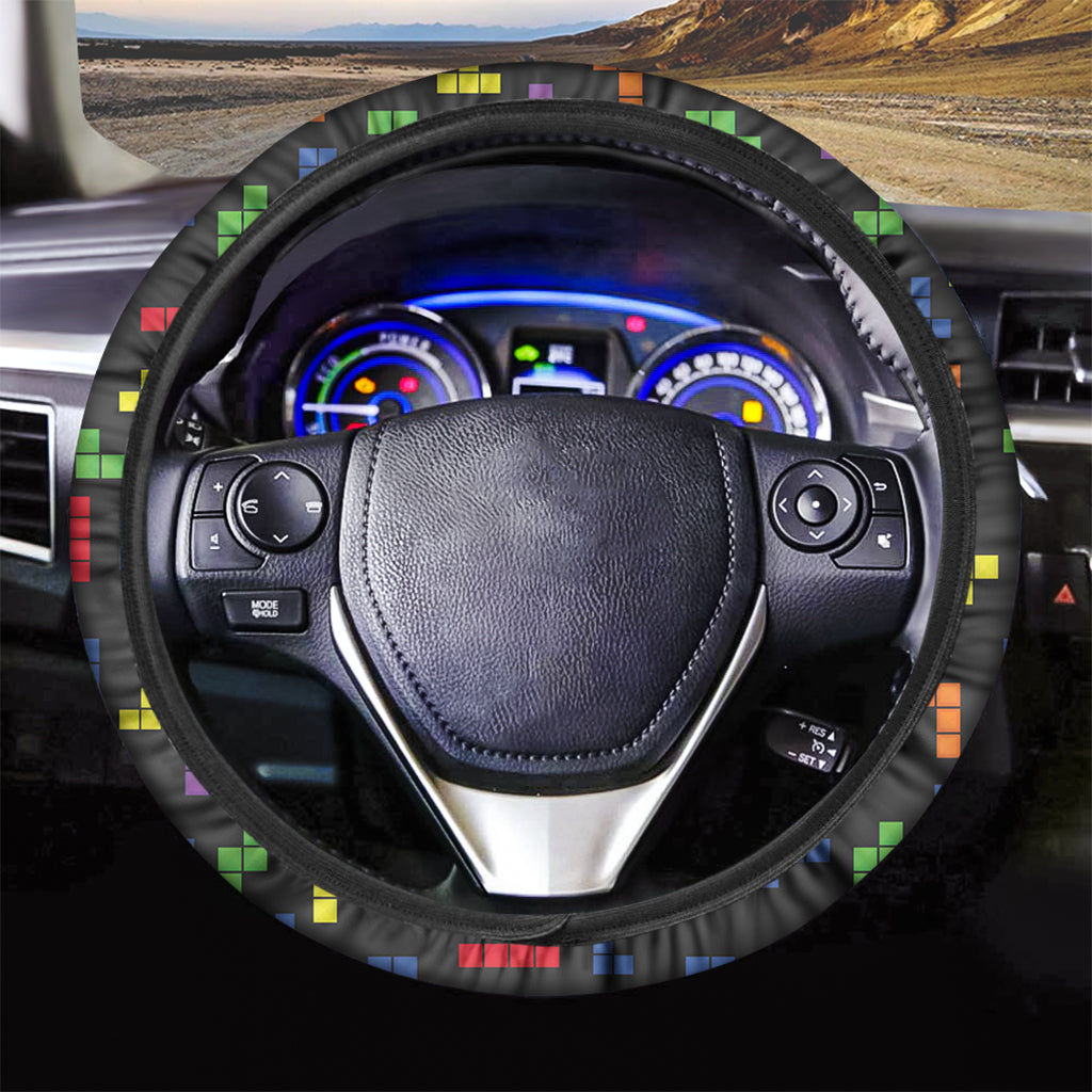 Colorful Block Puzzle Game Pattern Print Car Steering Wheel Cover