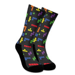 Colorful Block Puzzle Game Pattern Print Crew Socks