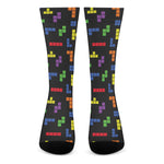 Colorful Block Puzzle Game Pattern Print Crew Socks