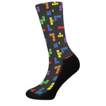 Colorful Block Puzzle Game Pattern Print Crew Socks