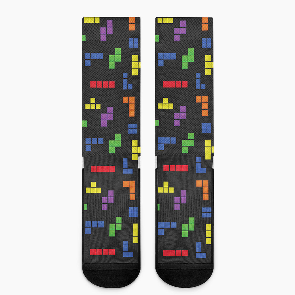 Colorful Block Puzzle Game Pattern Print Crew Socks