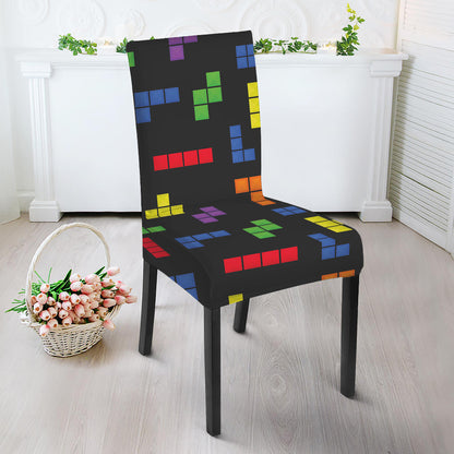 Colorful Block Puzzle Game Pattern Print Dining Chair Slipcover