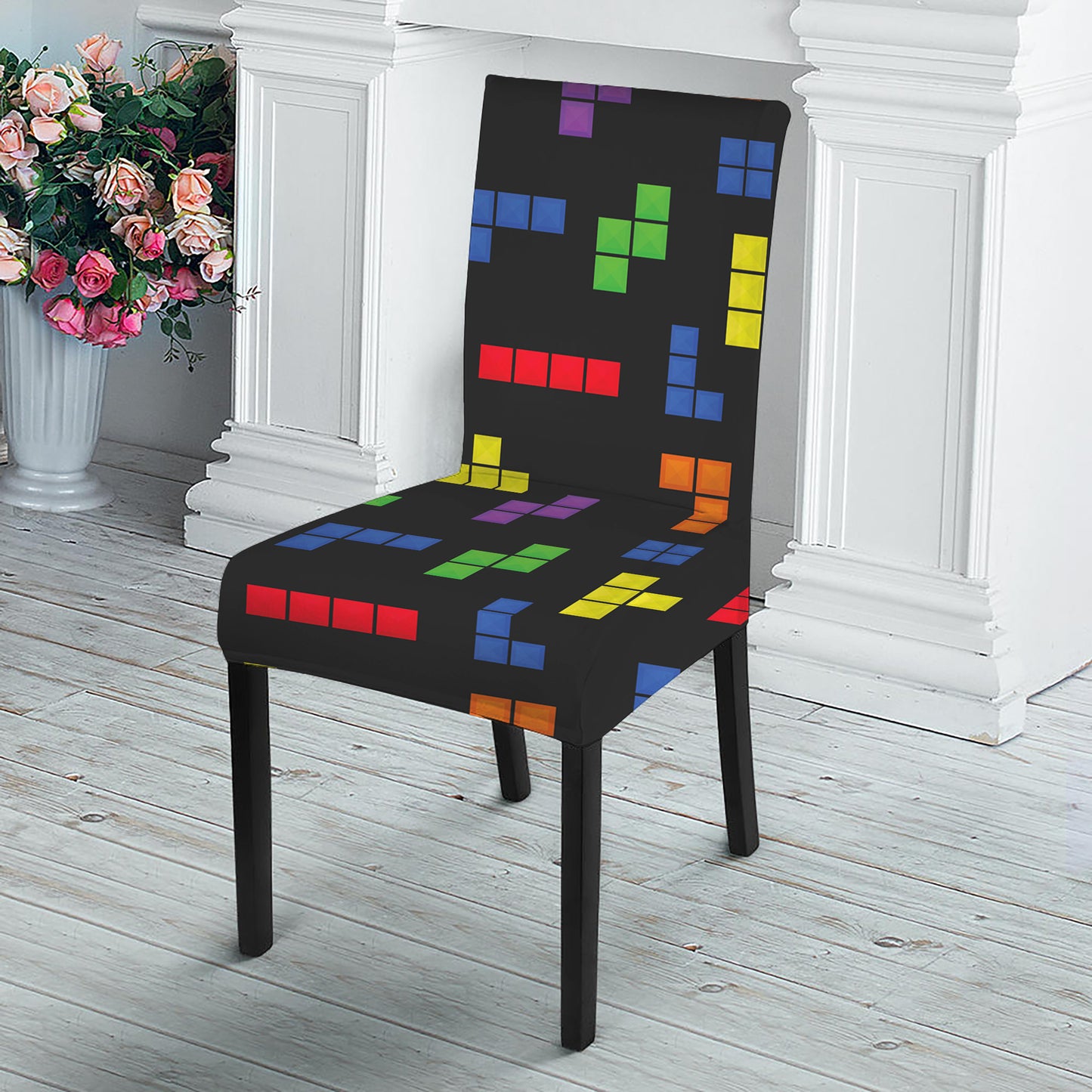 Colorful Block Puzzle Game Pattern Print Dining Chair Slipcover