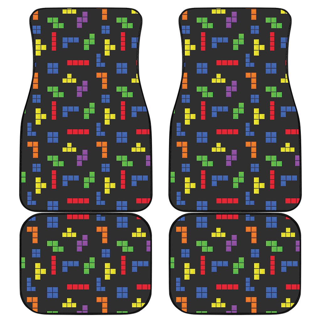 Colorful Block Puzzle Game Pattern Print Front and Back Car Floor Mats