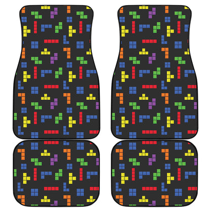Colorful Block Puzzle Game Pattern Print Front and Back Car Floor Mats