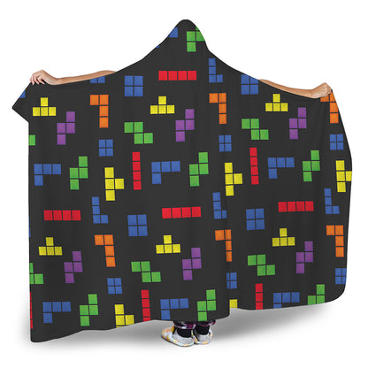 Colorful Block Puzzle Game Pattern Print Hooded Blanket