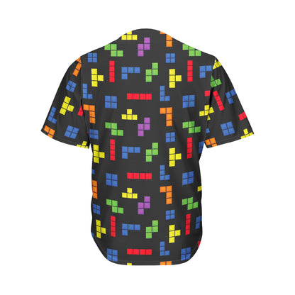 Colorful Block Puzzle Game Pattern Print Men's Baseball Jersey