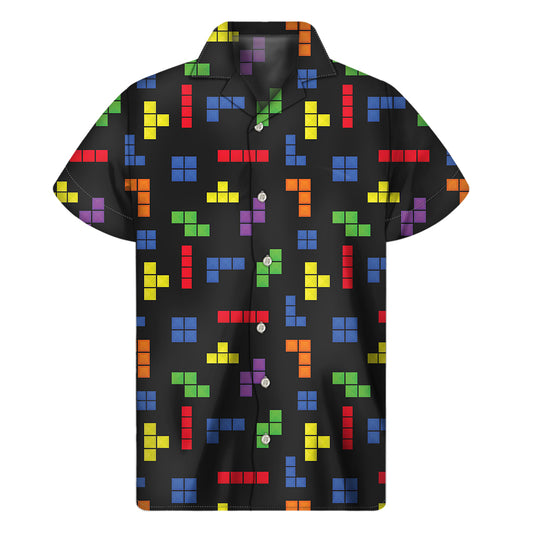 Colorful Block Puzzle Game Pattern Print Men's Short Sleeve Shirt