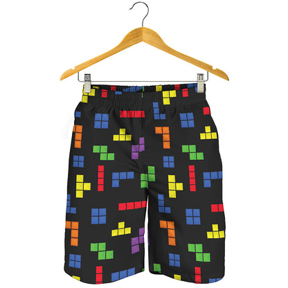 Colorful Block Puzzle Game Pattern Print Men's Shorts