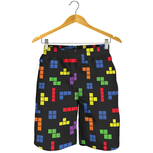 Colorful Block Puzzle Game Pattern Print Men's Shorts