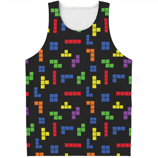 Colorful Block Puzzle Game Pattern Print Men's Tank Top