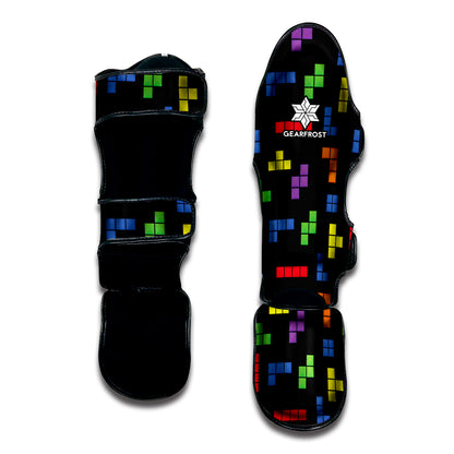 Colorful Block Puzzle Game Pattern Print Muay Thai Shin Guard