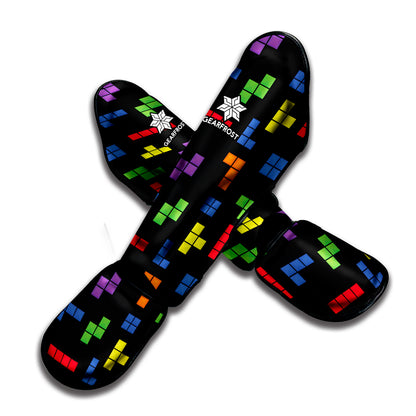 Colorful Block Puzzle Game Pattern Print Muay Thai Shin Guard