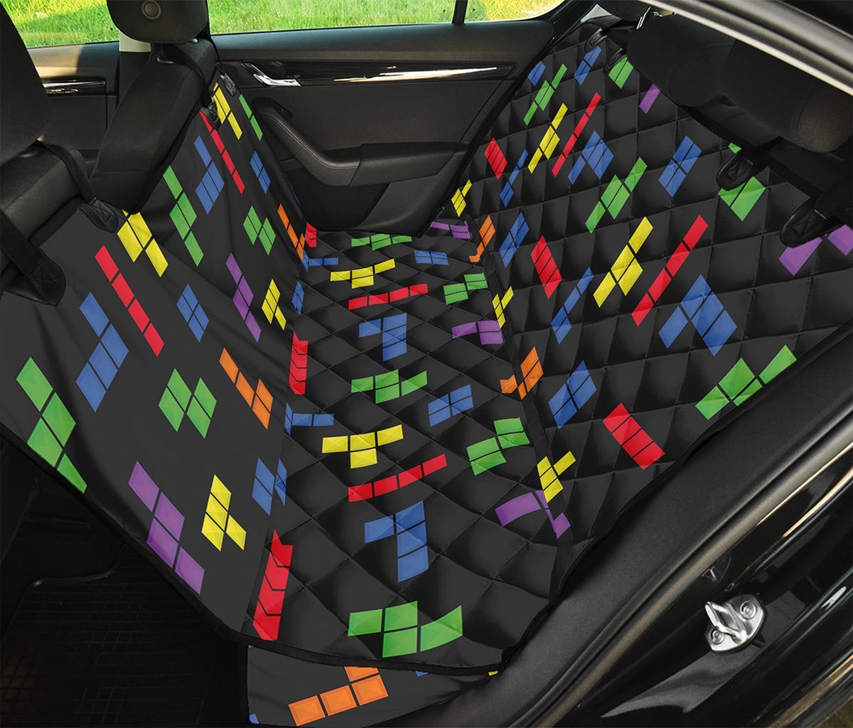 Colorful Block Puzzle Game Pattern Print Pet Car Back Seat Cover