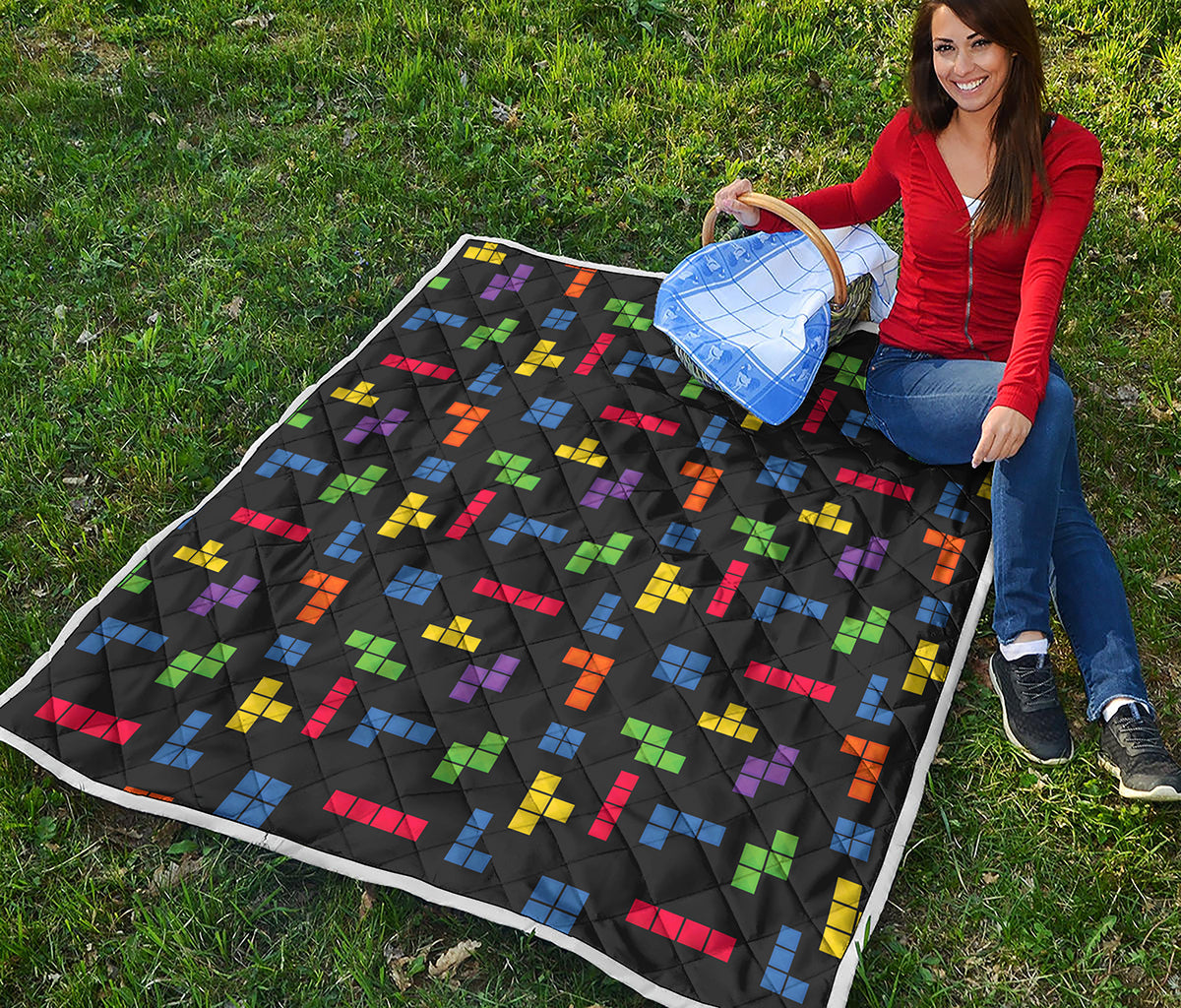 Colorful Block Puzzle Game Pattern Print Quilt