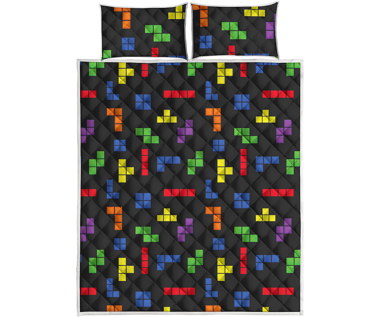 Colorful Block Puzzle Game Pattern Print Quilt Bed Set