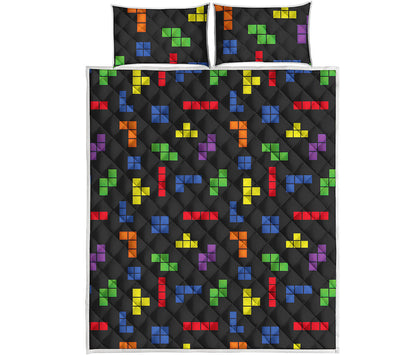 Colorful Block Puzzle Game Pattern Print Quilt Bed Set