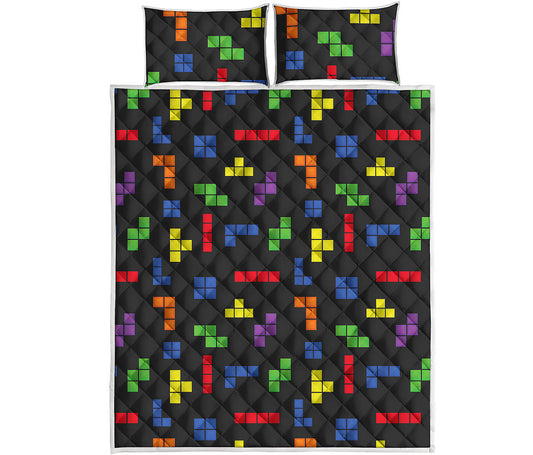 Colorful Block Puzzle Game Pattern Print Quilt Bed Set