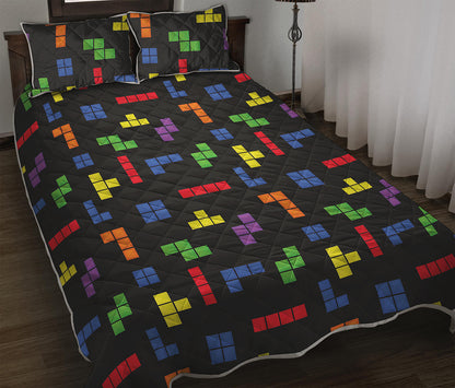 Colorful Block Puzzle Game Pattern Print Quilt Bed Set