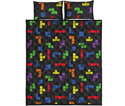 Colorful Block Puzzle Game Pattern Print Quilt Bed Set