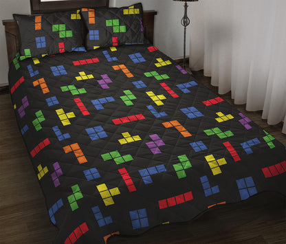 Colorful Block Puzzle Game Pattern Print Quilt Bed Set