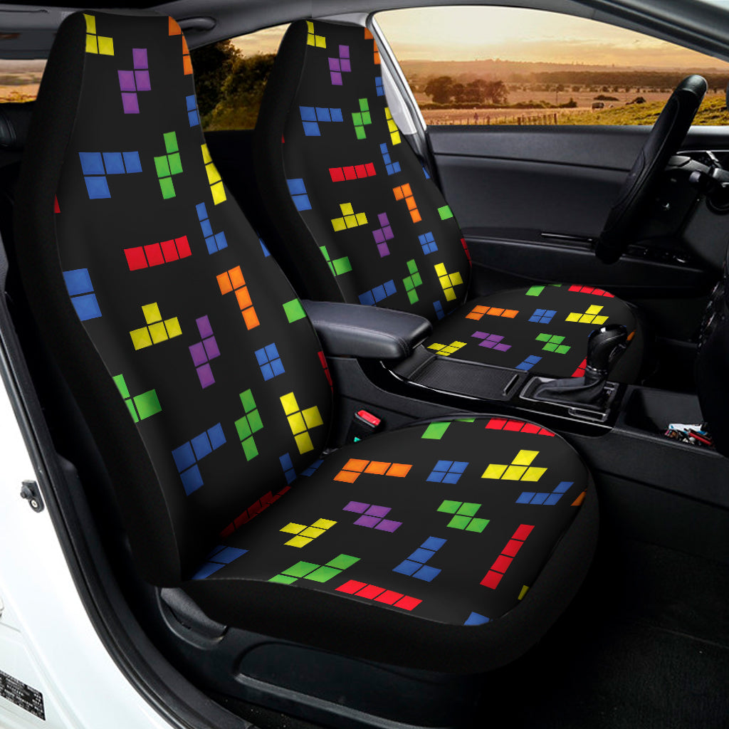 Colorful Block Puzzle Game Pattern Print Universal Fit Car Seat Covers