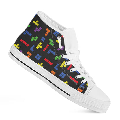 Colorful Block Puzzle Game Pattern Print White High Top Shoes