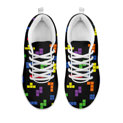 Colorful Block Puzzle Game Pattern Print White Sneakers